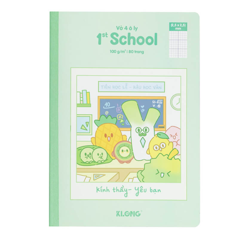 Bìa vở 4 ô ly 1st School Fruity B5 80 trang mã 027 màu xanh mint