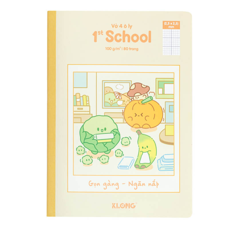 Bìa vở 4 ô ly 1st School Fruity B5 80 trang mã 027 màu vàng