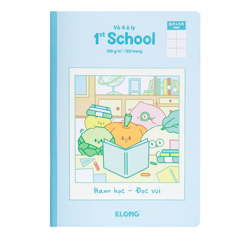 Bìa vở 4 ô ly 1st School Fruity B5 120 trang mã 028 màu xanh mint