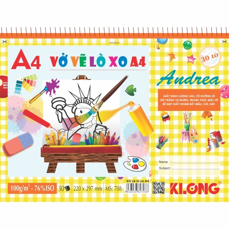Vở vẽ lò xo xé A4 KLONG MS 708 – ảnh chi tiết 2