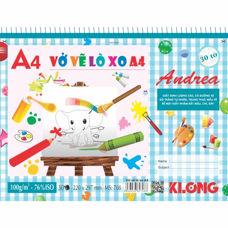 Vở vẽ lò xo xé A4 KLONG MS 708 – ảnh chi tiết 3