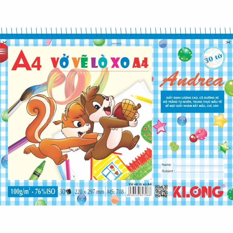 Vở vẽ lò xo xé A4 KLONG MS 708 – ảnh chi tiết 4