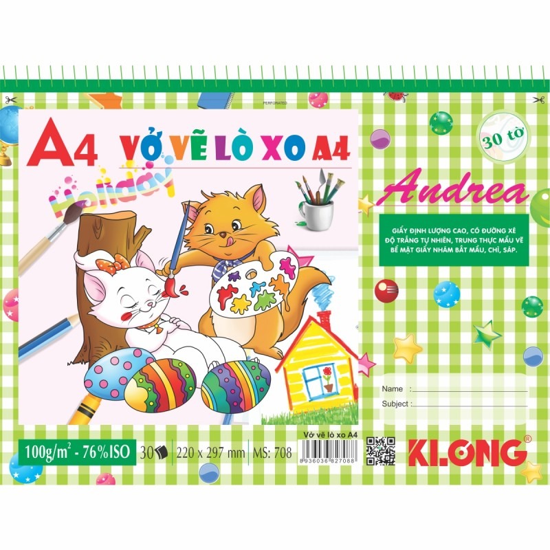 Vở vẽ lò xo xé A4 KLONG MS 708 – ảnh chi tiết 5